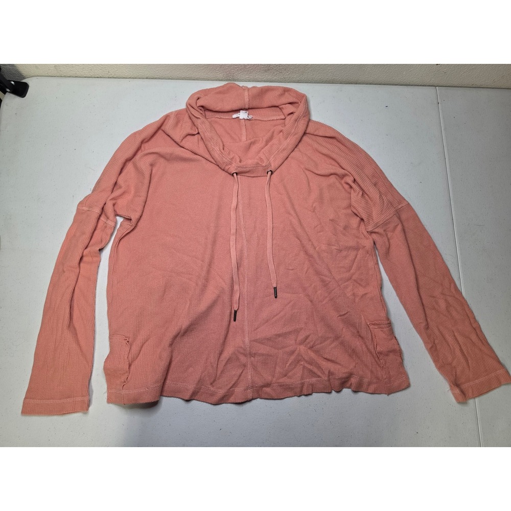 Tribal Jeans Women Coral Waffle Knit Cowl Neck Thermal Top M